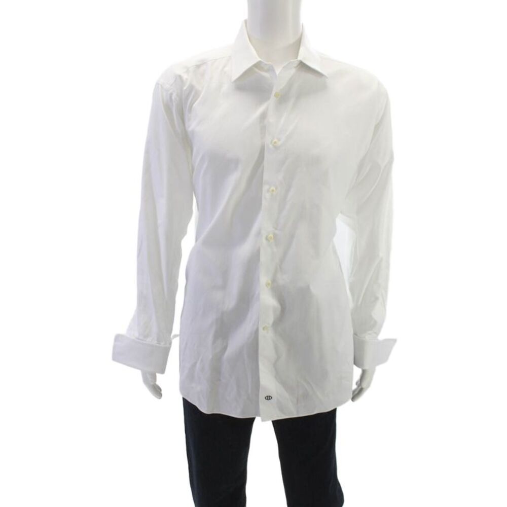 David Donahue Mens Classic Button Down Shirt White Size 35